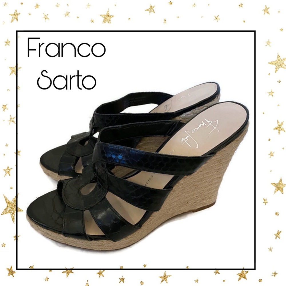 Franco Sarto Black Espadrille Wedge Sandals 6.5